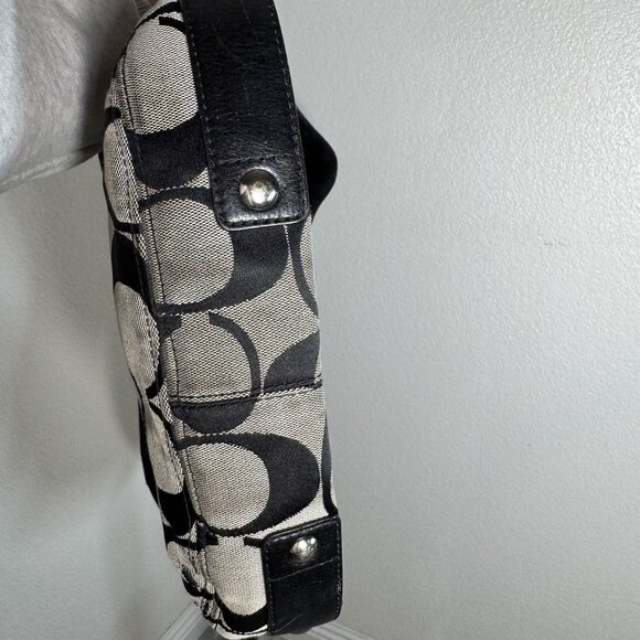 Coach Signature Black & Gray Fabric & Leather Shoulder Bag With Silver-Tone Hard - Picture 8 of 8